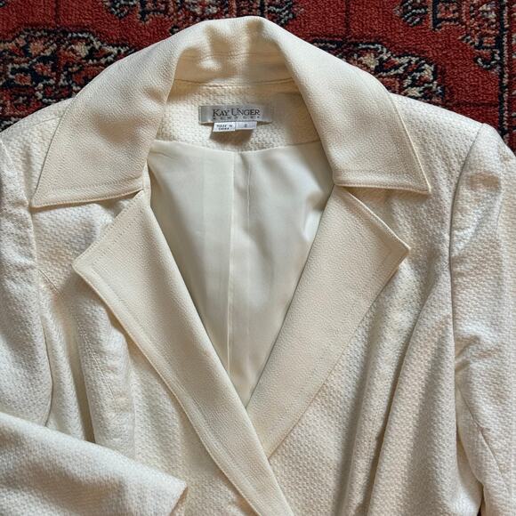 Kay Unger‎ 8 Winter Holiday White Semi-Formal Wrap Front Side Button Blazer - Picture 3 of 5